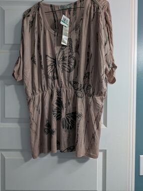 Vintage America Taupe Butterfly Print Tunic